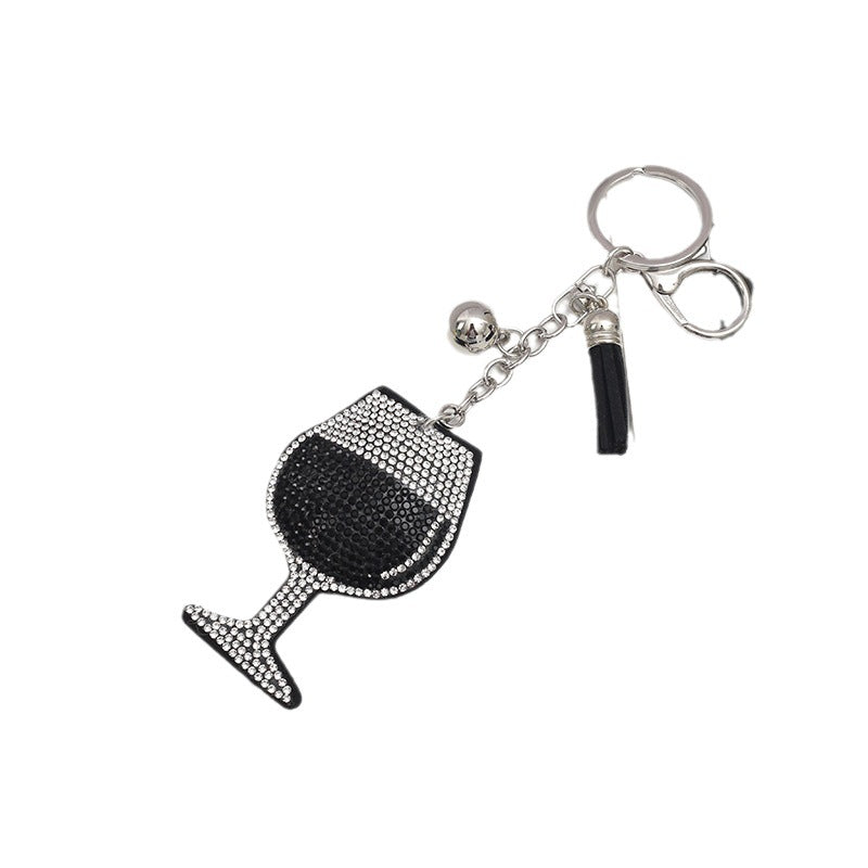 Wholesale Creative Wine Glass Color Matching Hot Diamond Keychain